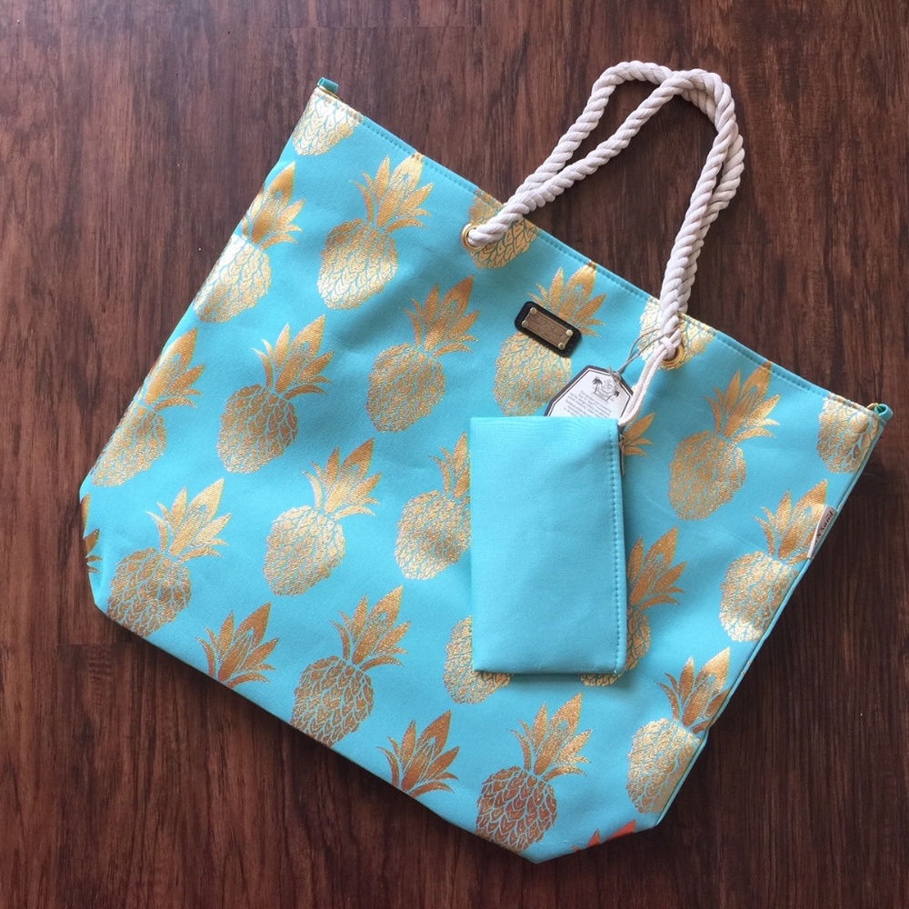 Restocked!Aqua Blue Oversize Beach Tote - Picture 2 of 8